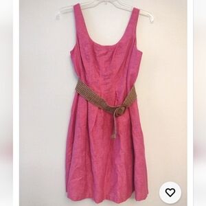 Nine West women's Pink Dress belted sleeveless zip summer pockets dress 10